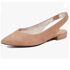 YDN Nude Suede Pointed Toe Slingback Low Heel Slide Sandals Dress Pump